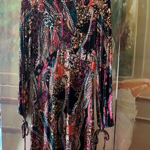 Free People Vibrant Paisley Mini Dress with Open Back, NWT